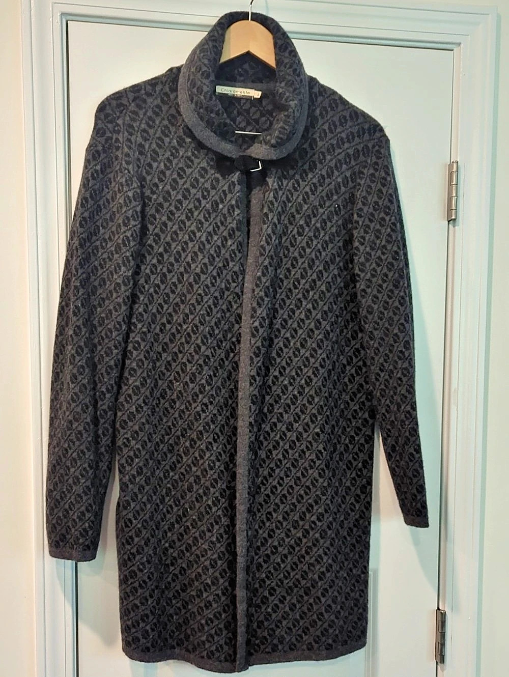 Chiaramente Patterned Wool Blend Coat in Black & Gray Size Large Like N